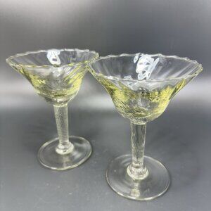 Vintage Venetian Barware Glasses Clear Optic Italian Glass Martini Cups Set 2